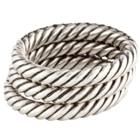 David Yurman | Diamonds & Sapphire Stackable Three Ring Set - Picture 4 of 13